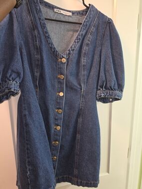 Zara Denim Button-Front Dress - Dark Blue